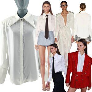 🆕 BRONX & BANCO 🧿 NWOT Blair Ivory White Shirt Blouse, Snap Cuffs - Sz XS US 2